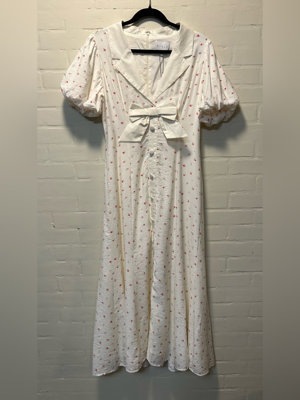 Mable Bayside Bow Front Puff Ditsy Floral Midi Cottagecore Coquette Dress M - Picture 3 of 14